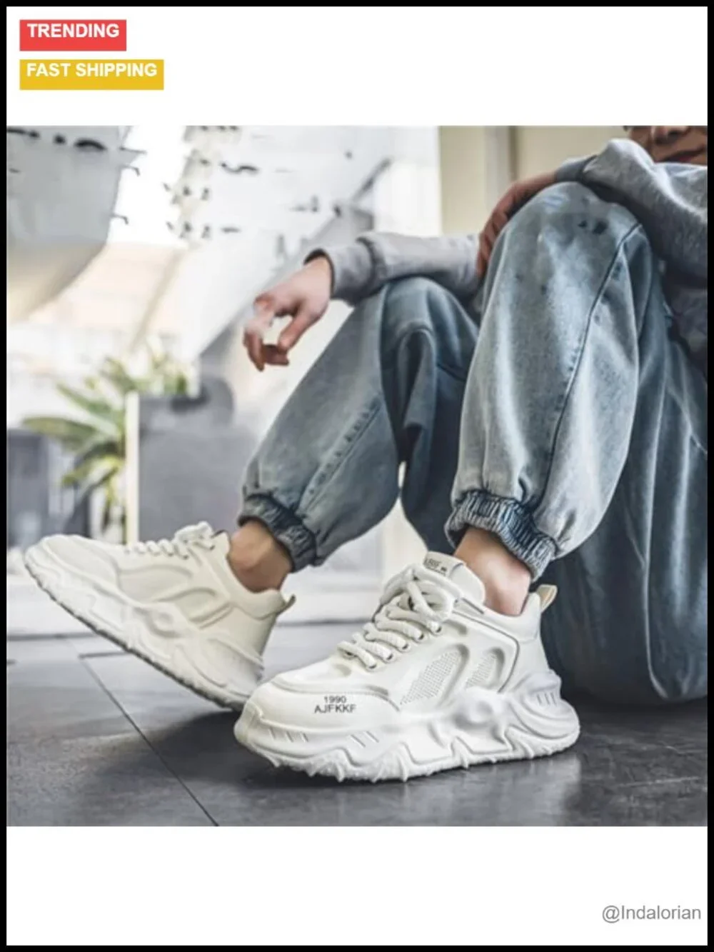 Men's Leather Lace Up Platform Sneakers Chunky Round Toe Non-Slip Athletic Shoes